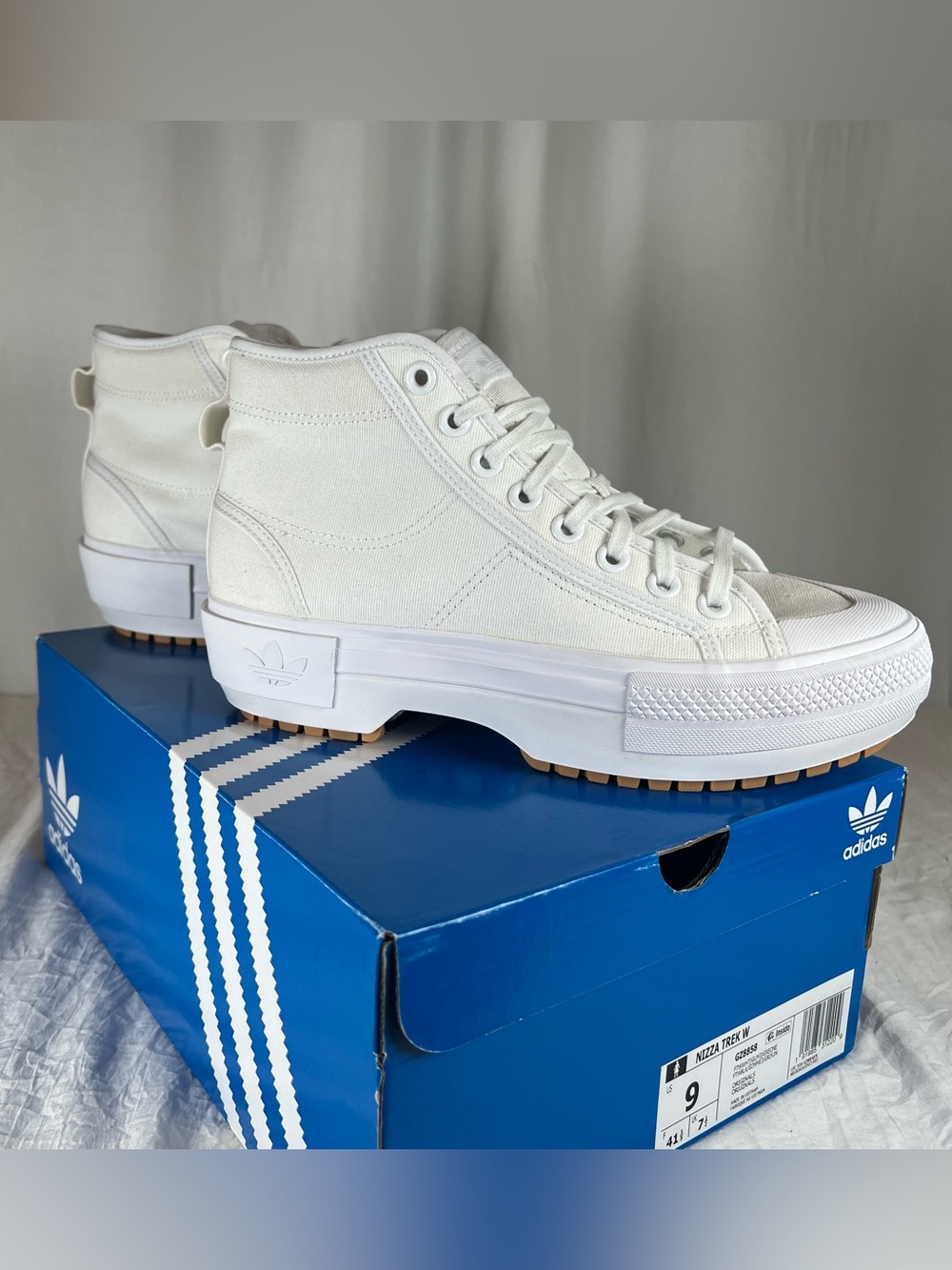 ADIDAS Nizza Trek Women’s sz9 WhiteGum High-Top Canvas Platform Sneakers GZ8858